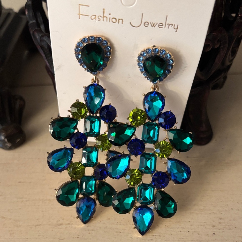 Fashion Jewelry Teal and Lime Drop Earrings